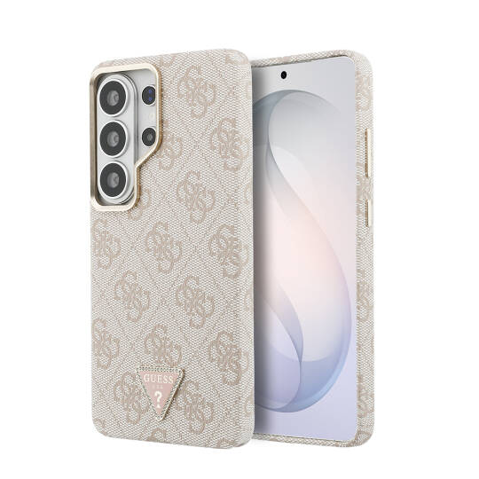 Galaxy S26 Ultra Kılıf Guess Orjinal Lisanslı M-safe Şarj Özellikli Gold Metal Kamera Çerçeveli Taşlı Üçgen Logo 4G Desenli Kapak - 9