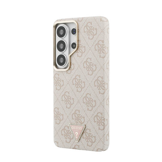 Galaxy S26 Ultra Kılıf Guess Orjinal Lisanslı M-safe Şarj Özellikli Gold Metal Kamera Çerçeveli Taşlı Üçgen Logo 4G Desenli Kapak - 10