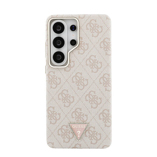 Galaxy S26 Ultra Kılıf Guess Orjinal Lisanslı M-safe Şarj Özellikli Gold Metal Kamera Çerçeveli Taşlı Üçgen Logo 4G Desenli Kapak - 11