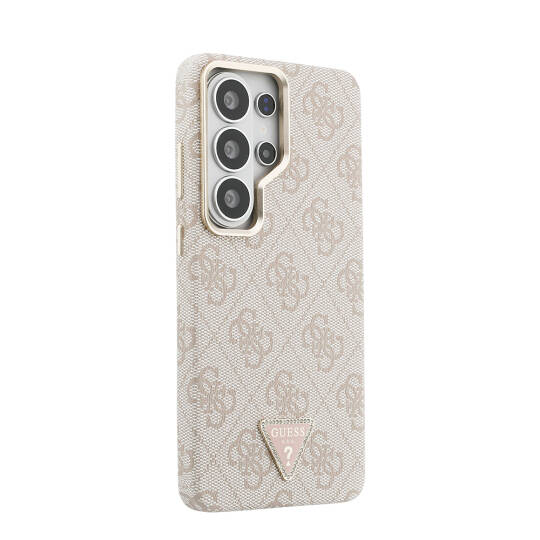 Galaxy S26 Ultra Kılıf Guess Orjinal Lisanslı M-safe Şarj Özellikli Gold Metal Kamera Çerçeveli Taşlı Üçgen Logo 4G Desenli Kapak - 12