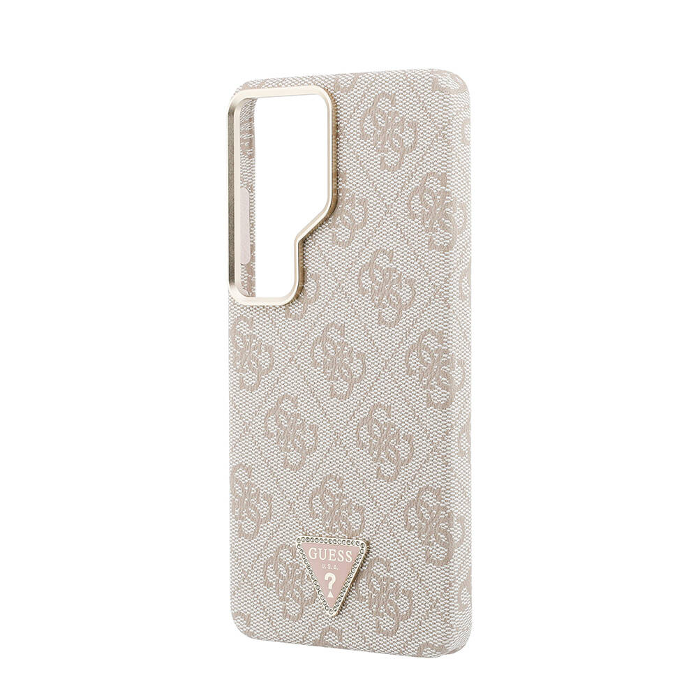 Galaxy S26 Ultra Kılıf Guess Orjinal Lisanslı M-safe Şarj Özellikli Gold Metal Kamera Çerçeveli Taşlı Üçgen Logo 4G Desenli Kapak - 14