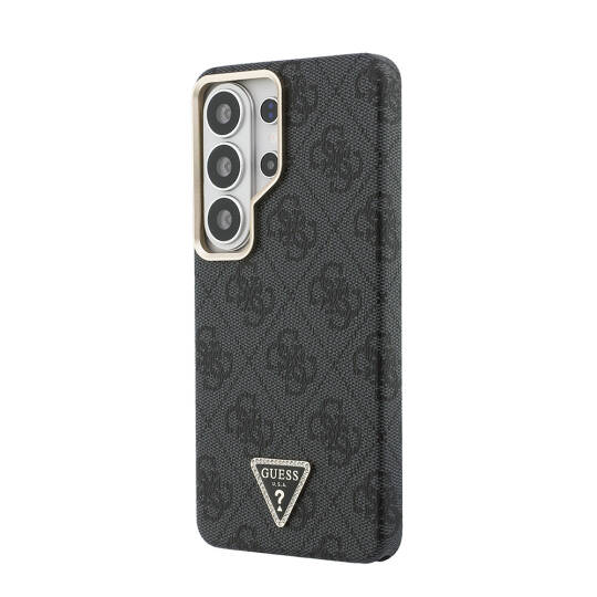 Galaxy S26 Ultra Kılıf Guess Orjinal Lisanslı M-safe Şarj Özellikli Gold Metal Kamera Çerçeveli Taşlı Üçgen Logo 4G Desenli Kapak - 2