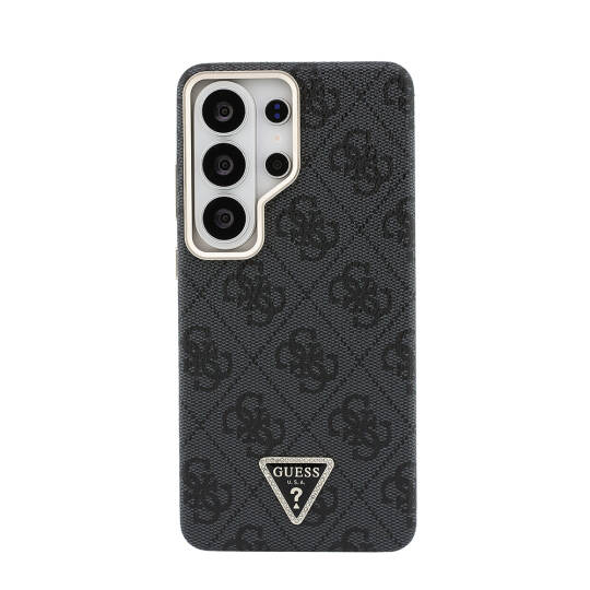 Galaxy S26 Ultra Kılıf Guess Orjinal Lisanslı M-safe Şarj Özellikli Gold Metal Kamera Çerçeveli Taşlı Üçgen Logo 4G Desenli Kapak - 3