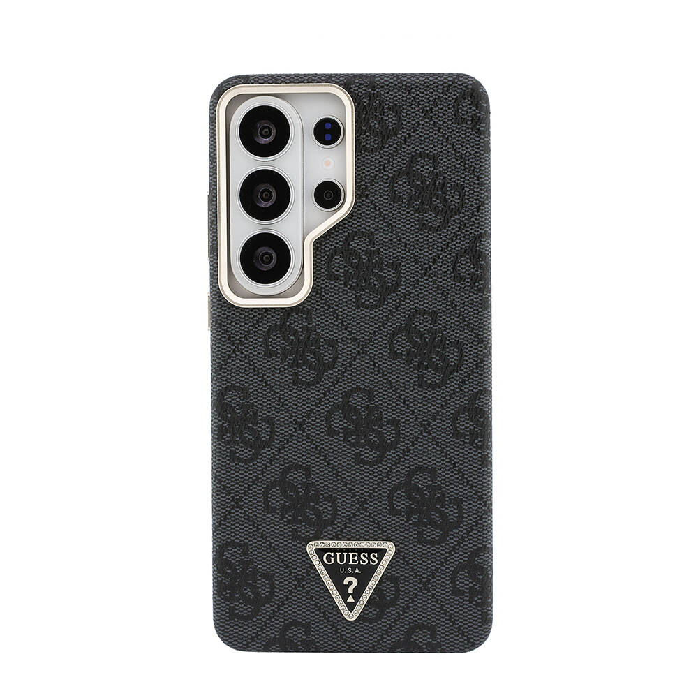 Galaxy S26 Ultra Kılıf Guess Orjinal Lisanslı M-safe Şarj Özellikli Gold Metal Kamera Çerçeveli Taşlı Üçgen Logo 4G Desenli Kapak - 3