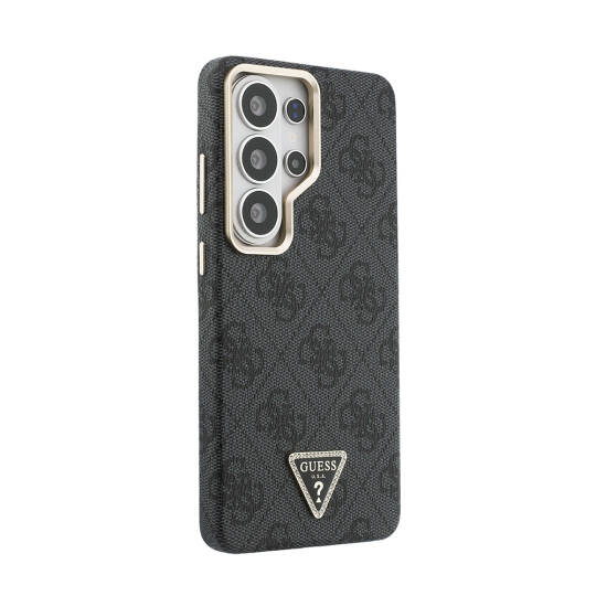 Galaxy S26 Ultra Kılıf Guess Orjinal Lisanslı M-safe Şarj Özellikli Gold Metal Kamera Çerçeveli Taşlı Üçgen Logo 4G Desenli Kapak - 4