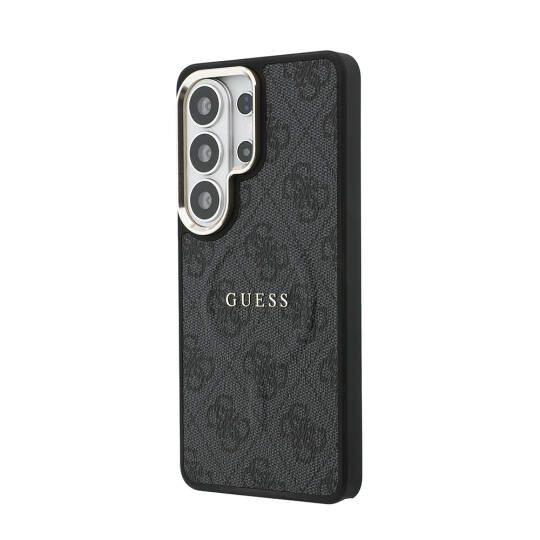 Galaxy S26 Ultra Kılıf Guess Orjinal Lisanslı M-safe Şarj Özellikli Metal Kamera Çerçeveli PU Deri 4G Desenli Yazı Logolu Kapak - 26
