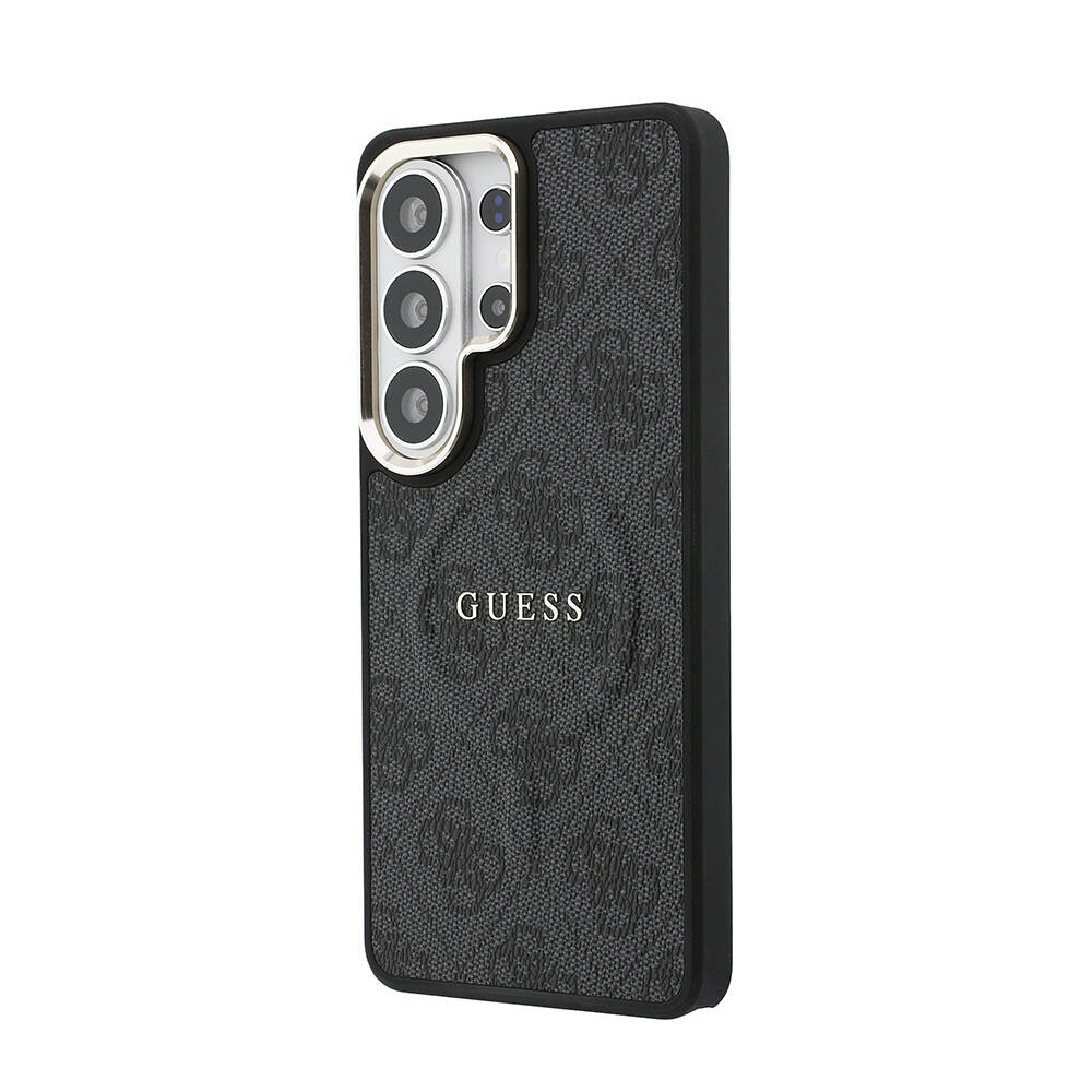 Galaxy S26 Ultra Kılıf Guess Orjinal Lisanslı M-safe Şarj Özellikli Metal Kamera Çerçeveli PU Deri 4G Desenli Yazı Logolu Kapak - 26