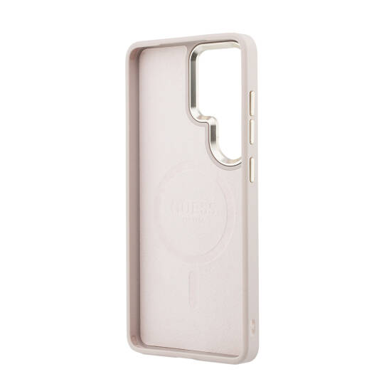 Galaxy S26 Ultra Kılıf Guess Orjinal Lisanslı M-safe Şarj Özellikli Metal Kamera Çerçeveli PU Deri 4G Desenli Yazı Logolu Kapak - 23