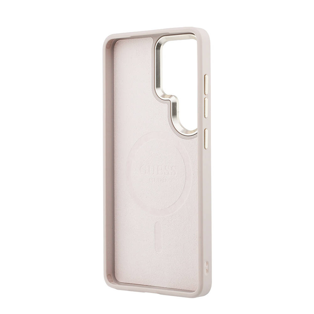 Galaxy S26 Ultra Kılıf Guess Orjinal Lisanslı M-safe Şarj Özellikli Metal Kamera Çerçeveli PU Deri 4G Desenli Yazı Logolu Kapak - 23