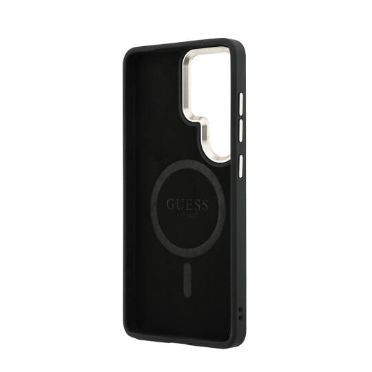 Galaxy S26 Ultra Kılıf Guess Orjinal Lisanslı M-safe Şarj Özellikli Metal Kamera Çerçeveli PU Deri 4G Desenli Yazı Logolu Kapak - 15