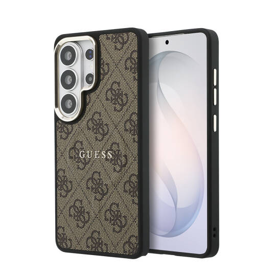 Galaxy S26 Ultra Kılıf Guess Orjinal Lisanslı M-safe Şarj Özellikli Metal Kamera Çerçeveli PU Deri 4G Desenli Yazı Logolu Kapak
