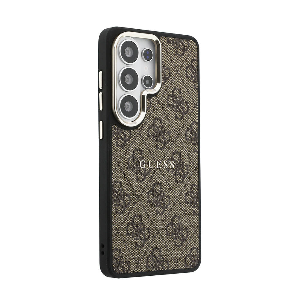Galaxy S26 Ultra Kılıf Guess Orjinal Lisanslı M-safe Şarj Özellikli Metal Kamera Çerçeveli PU Deri 4G Desenli Yazı Logolu Kapak - 4