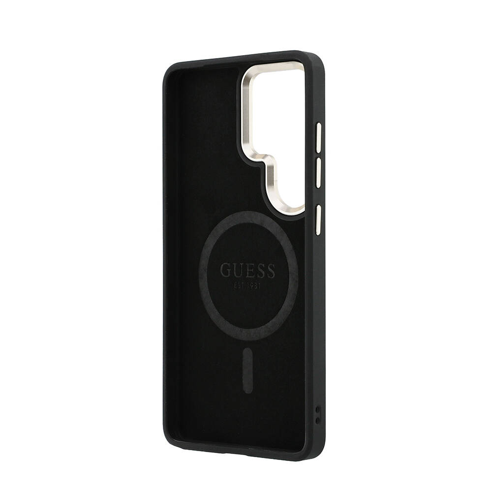 Galaxy S26 Ultra Kılıf Guess Orjinal Lisanslı M-safe Şarj Özellikli Metal Kamera Çerçeveli PU Deri 4G Desenli Yazı Logolu Kapak - 7