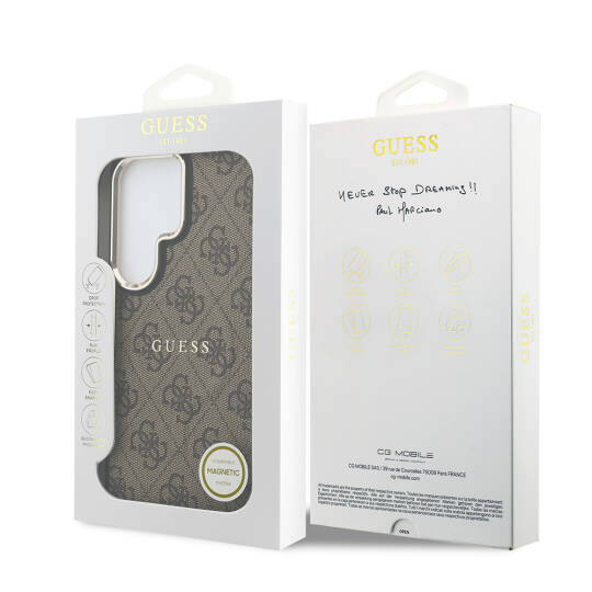 Galaxy S26 Ultra Kılıf Guess Orjinal Lisanslı M-safe Şarj Özellikli Metal Kamera Çerçeveli PU Deri 4G Desenli Yazı Logolu Kapak - 8