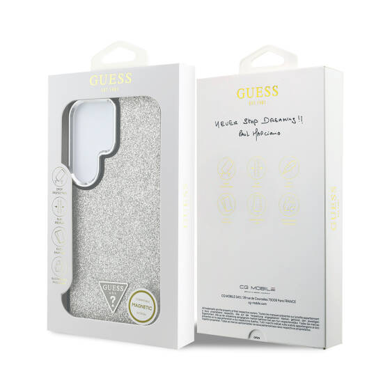 Galaxy S26 Ultra Kılıf Guess Orjinal Lisanslı M-safe Şarj Özellikli Metal Kamera Çerçeveli Üçgen Logolu Glitter Kapak - 16
