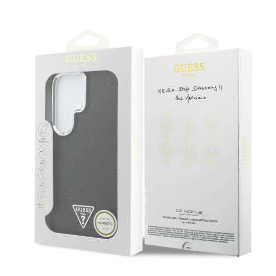 Galaxy S26 Ultra Kılıf Guess Orjinal Lisanslı M-safe Şarj Özellikli Metal Kamera Çerçeveli Üçgen Logolu Glitter Kapak - 8