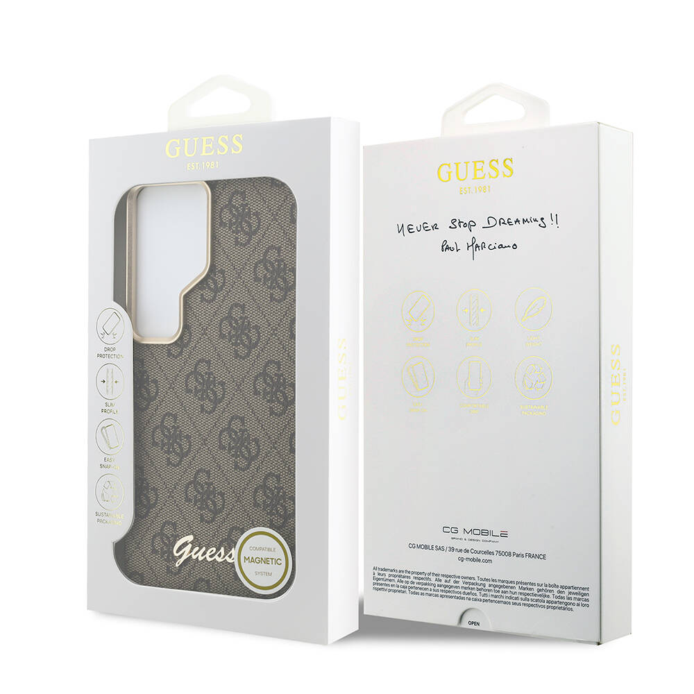 Galaxy S26 Ultra Kılıf Guess Orjinal Lisanslı M-safe Şarj Özellikli Script Yazı Logolu 4G Desenli Kapak - 24