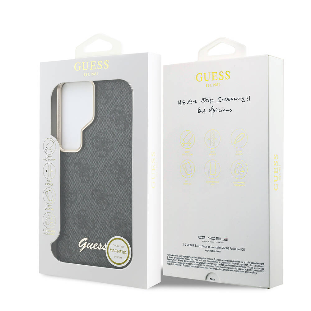 Galaxy S26 Ultra Kılıf Guess Orjinal Lisanslı M-safe Şarj Özellikli Script Yazı Logolu 4G Desenli Kapak - 16