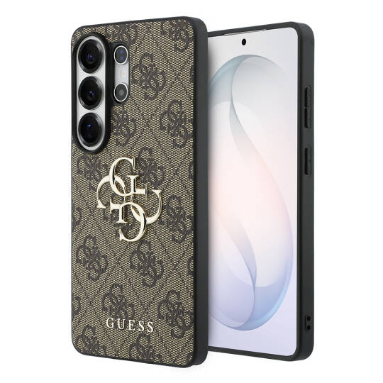 Galaxy S26 Ultra Kılıf Guess Orjinal Lisanslı PU Deri Büyük Metal Logo Dizaynlı Kapak Kahverengi
