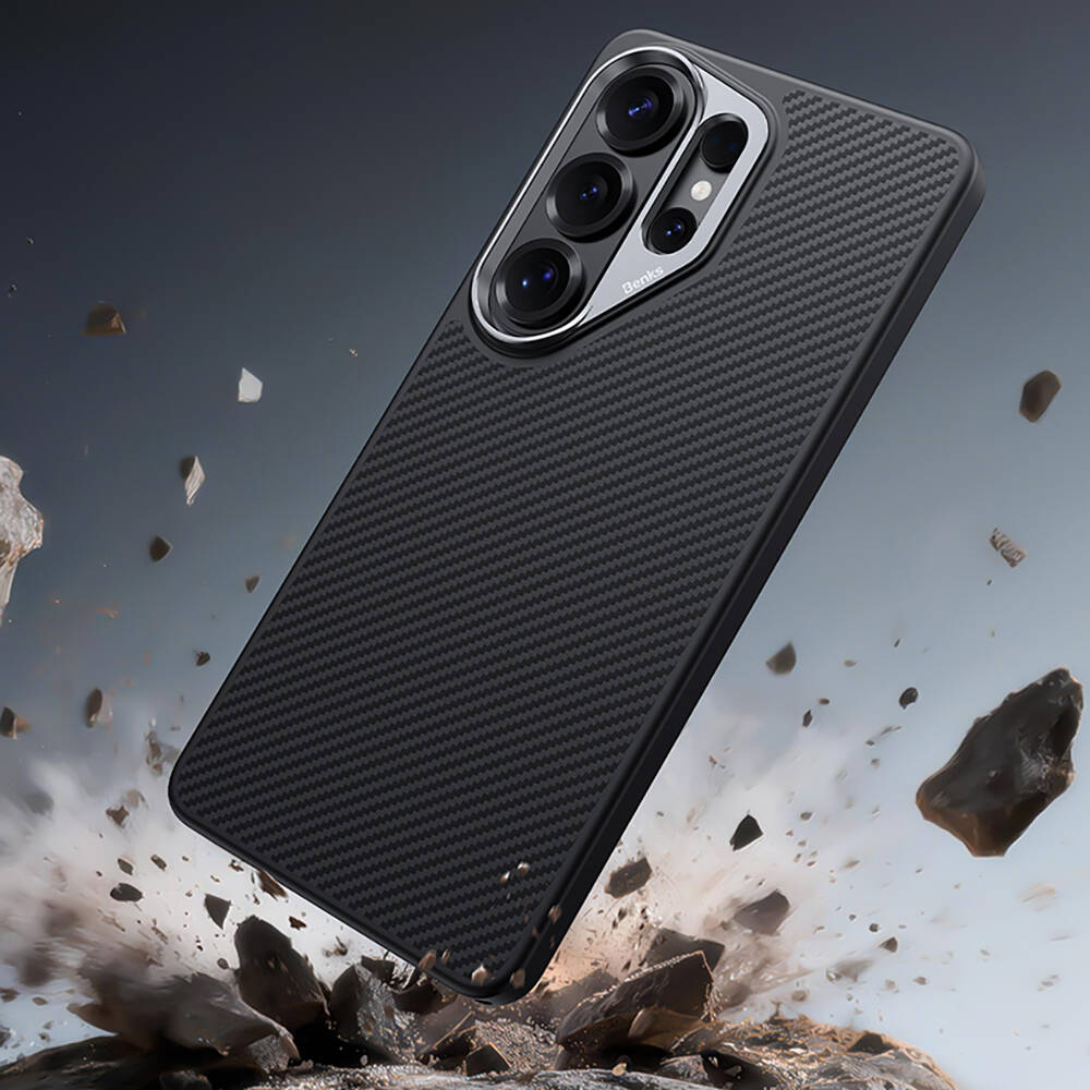 Galaxy S26 Ultra Kılıf Karbon Fiber M-safe Şarj Özellikli Benks Hybrid ArmorPro 600D Kevlar Kapak - 9