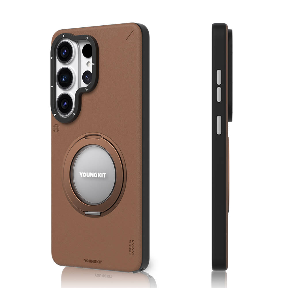 Galaxy S26 Ultra Kılıf M-safe Şarj Özellikli 360° Standlı Basit Mat Deri Desenli Youngkit Tech Leather Serisi Kapak - 6