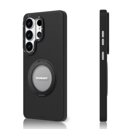 Galaxy S26 Ultra Kılıf M-safe Şarj Özellikli 360° Standlı Basit Mat Deri Desenli Youngkit Tech Leather Serisi Kapak - 7