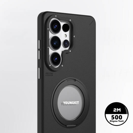 Galaxy S26 Ultra Kılıf M-safe Şarj Özellikli 360° Standlı Basit Mat Deri Desenli Youngkit Tech Leather Serisi Kapak - 10