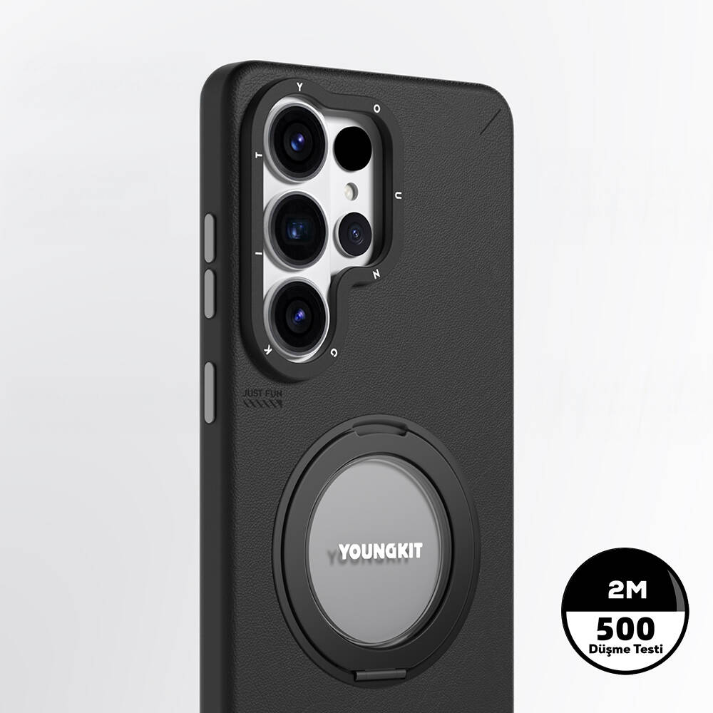 Galaxy S26 Ultra Kılıf M-safe Şarj Özellikli 360° Standlı Basit Mat Deri Desenli Youngkit Tech Leather Serisi Kapak - 10