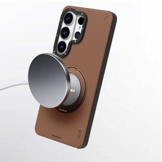 Galaxy S26 Ultra Kılıf M-safe Şarj Özellikli 360° Standlı Basit Mat Deri Desenli Youngkit Tech Leather Serisi Kapak - 11