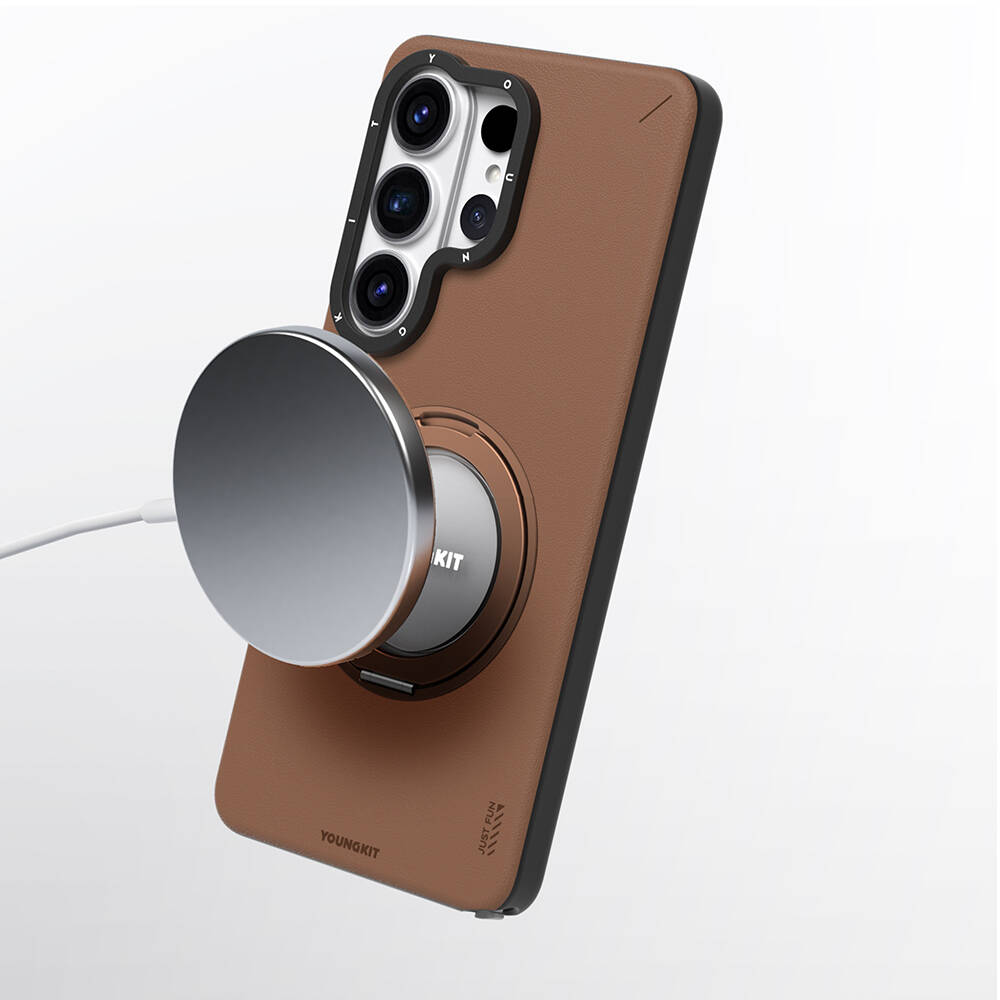Galaxy S26 Ultra Kılıf M-safe Şarj Özellikli 360° Standlı Basit Mat Deri Desenli Youngkit Tech Leather Serisi Kapak - 11