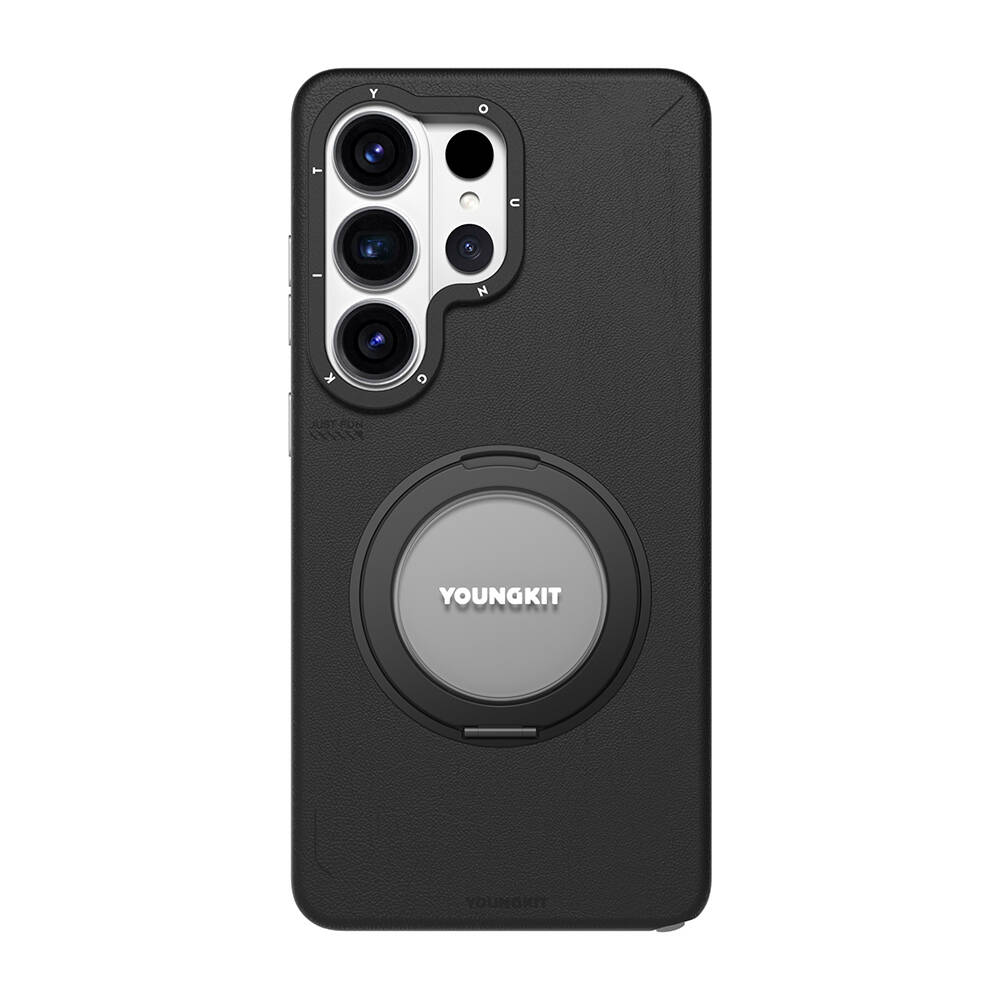Galaxy S26 Ultra Kılıf M-safe Şarj Özellikli 360° Standlı Basit Mat Deri Desenli Youngkit Tech Leather Serisi Kapak - 3