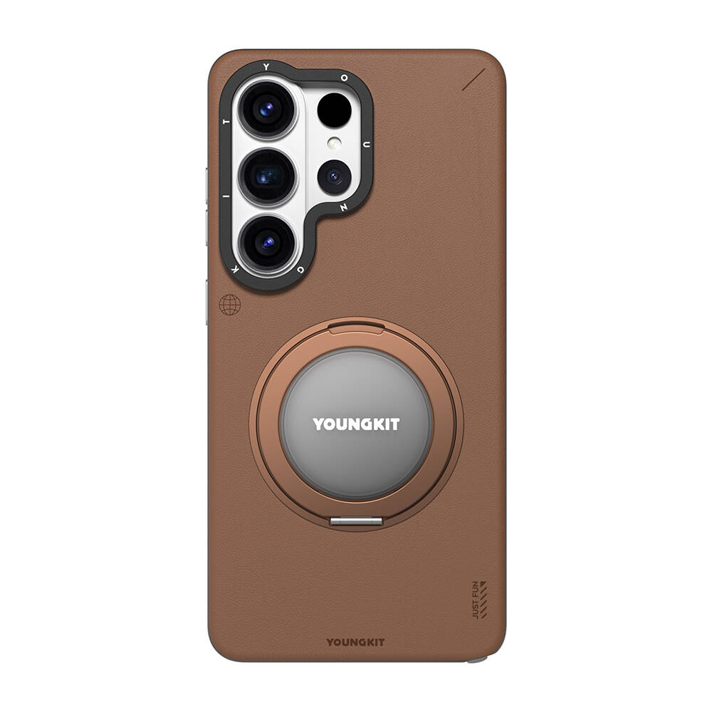 Galaxy S26 Ultra Kılıf M-safe Şarj Özellikli 360° Standlı Basit Mat Deri Desenli Youngkit Tech Leather Serisi Kapak - 1