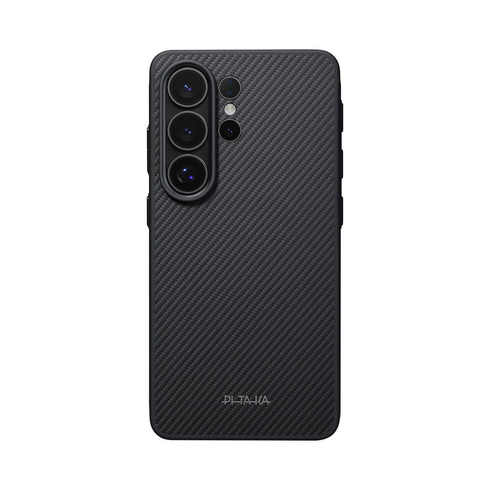Galaxy S26 Ultra Kılıf M-safe Şarj Özellikli 600D Aramid Karbon Fiber Pitaka Cairn Serisi Black-Grey Twill Kapak - 1