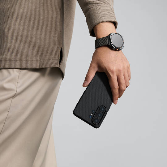 Galaxy S26 Ultra Kılıf M-safe Şarj Özellikli 600D Aramid Karbon Fiber Pitaka Cairn Serisi Black-Grey Twill Kapak - 11