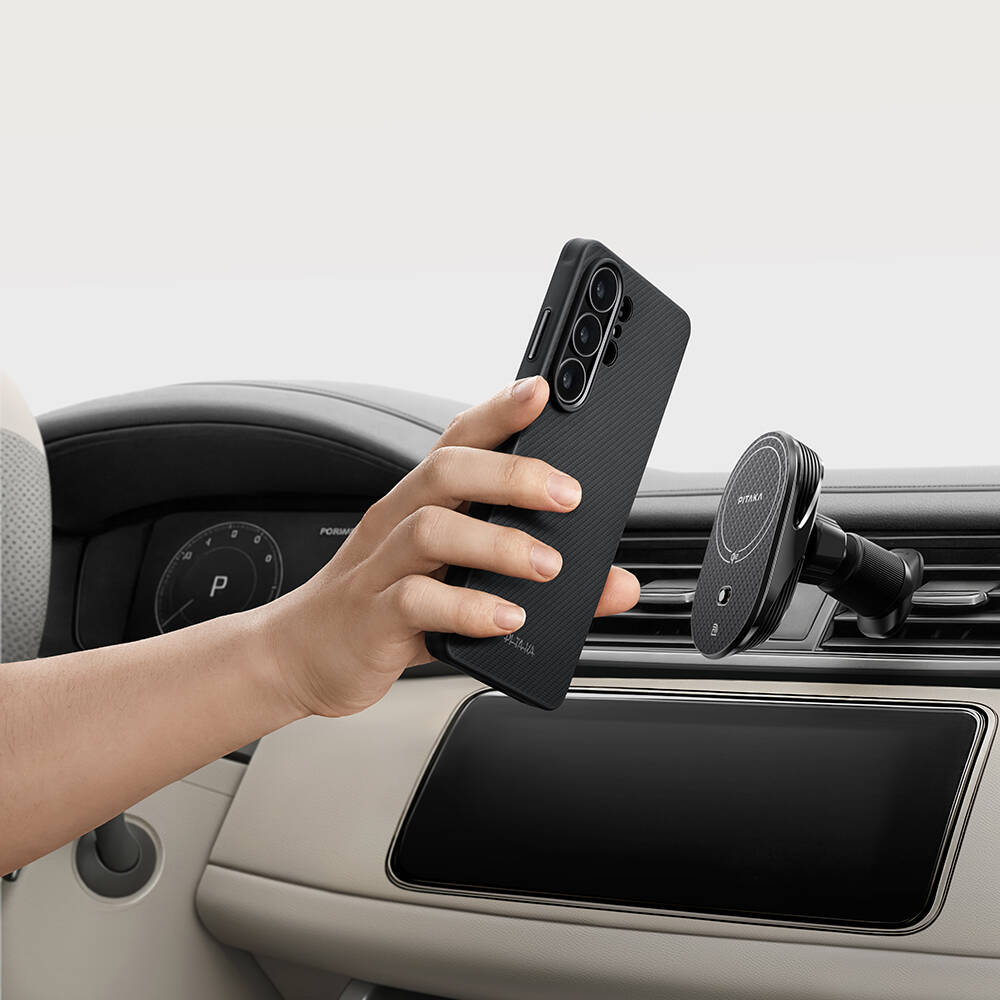 Galaxy S26 Ultra Kılıf M-safe Şarj Özellikli 600D Aramid Karbon Fiber Pitaka Cairn Serisi Black-Grey Twill Kapak - 12