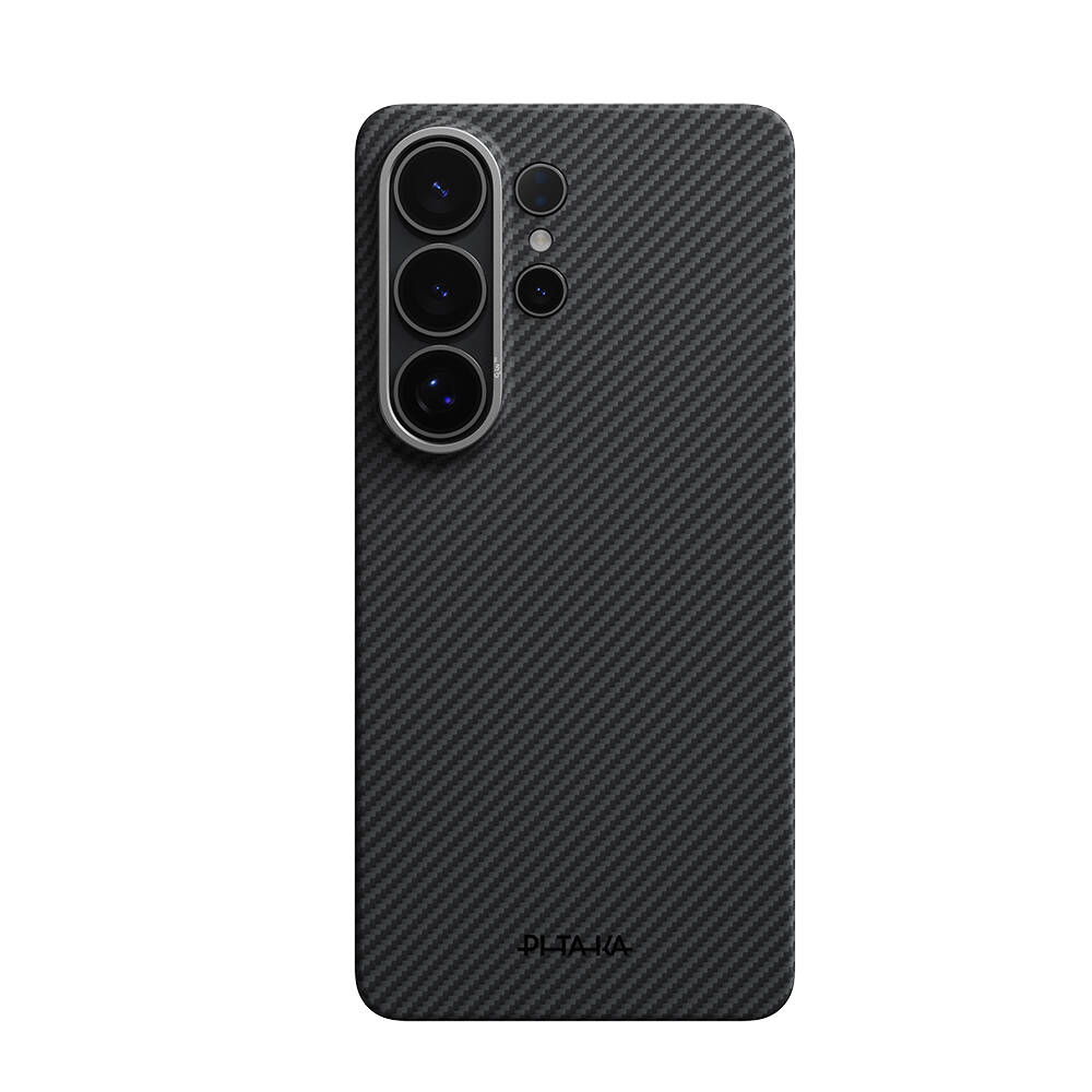 Galaxy S26 Ultra Kılıf M-safe Şarj Özellikli 600D Aramid Karbon Fiber Pitaka Ultra-Slim Classic Serisi Black-Grey Twill Kapak - 1
