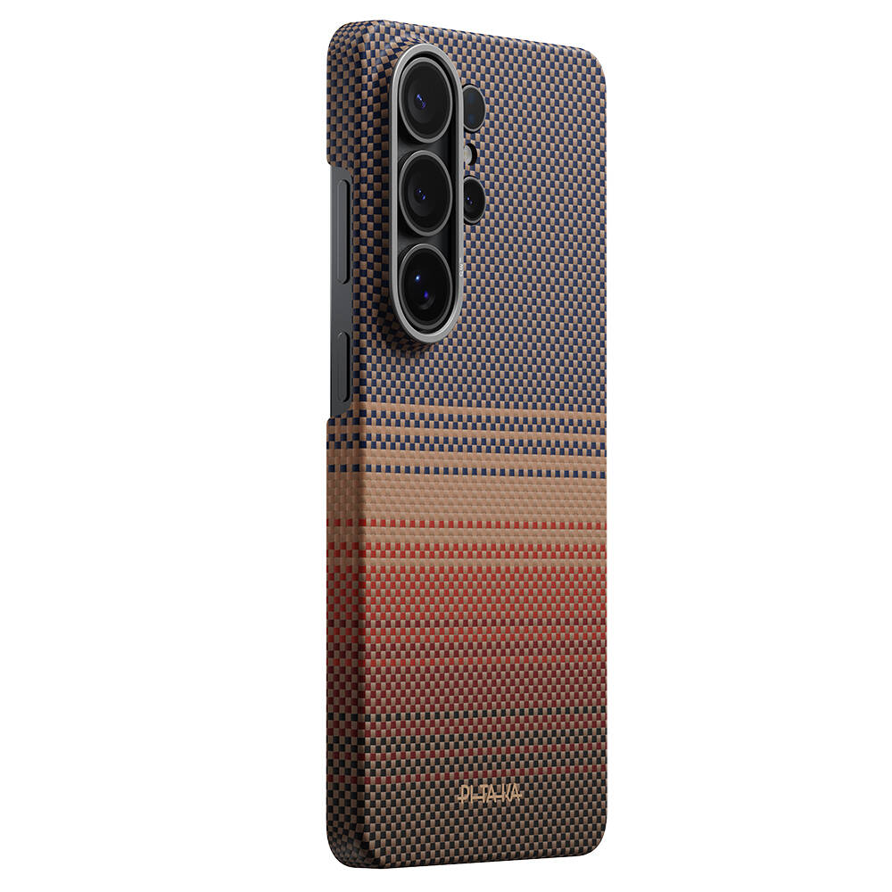 Galaxy S26 Ultra Kılıf M-safe Şarj Özellikli Aramid Karbon Fiber Pitaka Tactile Woven Sunset-Moonrise Serisi Kapak - 1