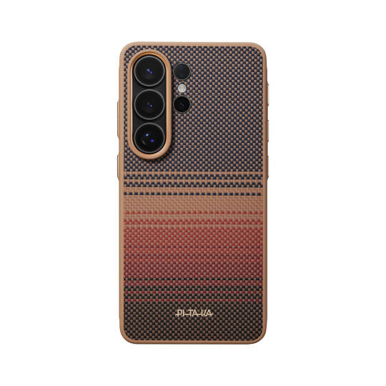 Galaxy S26 Ultra Kılıf M-safe Şarj Özellikli Pitaka Tactile Woven Sunset-Moonrise Aramid Cairn Serisi Karbon Kapak Kahverengi
