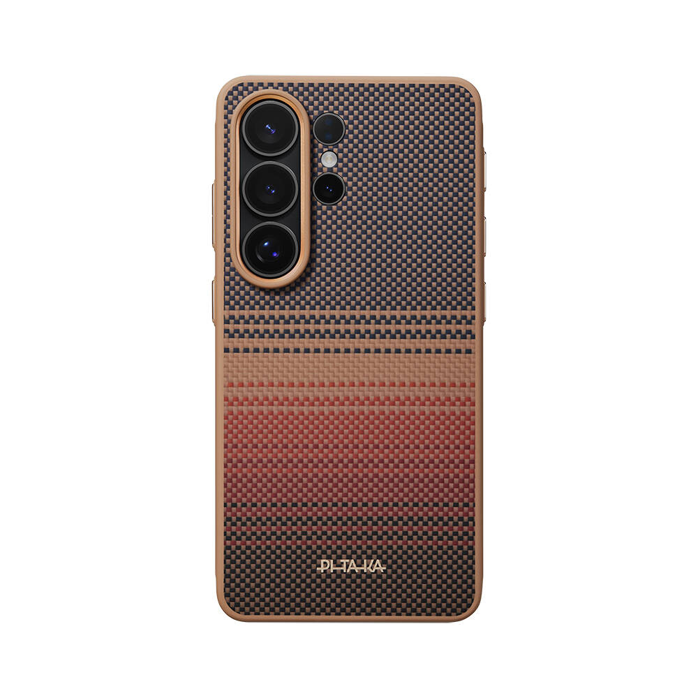 Galaxy S26 Ultra Kılıf M-safe Şarj Özellikli Pitaka Tactile Woven Sunset-Moonrise Aramid Cairn Serisi Karbon Kapak - 9