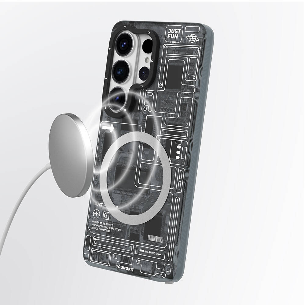 Galaxy S26 Ultra Kılıf M-safe Şarj Özellikli Youngkit 360 Derece Standlı Technology Serisi Kapak - 10