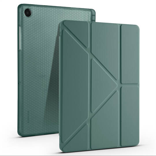 Galaxy Tab A11 Plus Kılıf Zore Tri Folding Kalem Bölmeli Standlı Kılıf Koyu Yeşil
