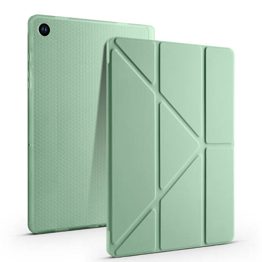 Galaxy Tab A11 Plus Kılıf Zore Tri Folding Kalem Bölmeli Standlı Kılıf Açık Yeşil