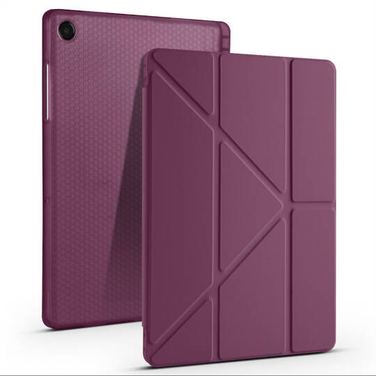 Galaxy Tab A9 Kılıf Zore Tri Folding Kalem Bölmeli Standlı Kılıf Koyu Mor