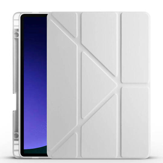 Galaxy Tab S10 Lite Kılıf Zore Tri Folding Kalem Bölmeli Standlı Kılıf Gri