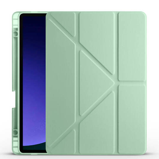 Galaxy Tab S10 Lite Kılıf Zore Tri Folding Kalem Bölmeli Standlı Kılıf Açık Yeşil