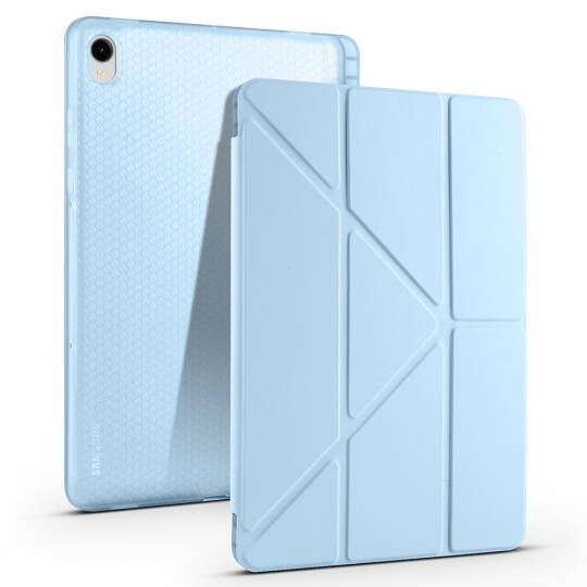 Galaxy Tab S11 Kılıf Zore Tri Folding Kalem Bölmeli Standlı Kılıf Mavi