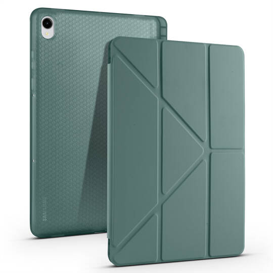 Galaxy Tab S11 Kılıf Zore Tri Folding Kalem Bölmeli Standlı Kılıf Koyu Yeşil