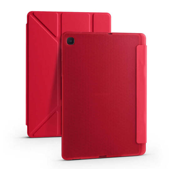 Galaxy Tab S6 Lite P610 Kılıf Zore Tri Folding Kalem Bölmeli Standlı Kılıf Kırmızı