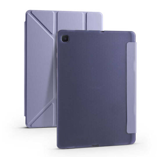 Galaxy Tab S6 Lite P610 Kılıf Zore Tri Folding Kalem Bölmeli Standlı Kılıf Mor