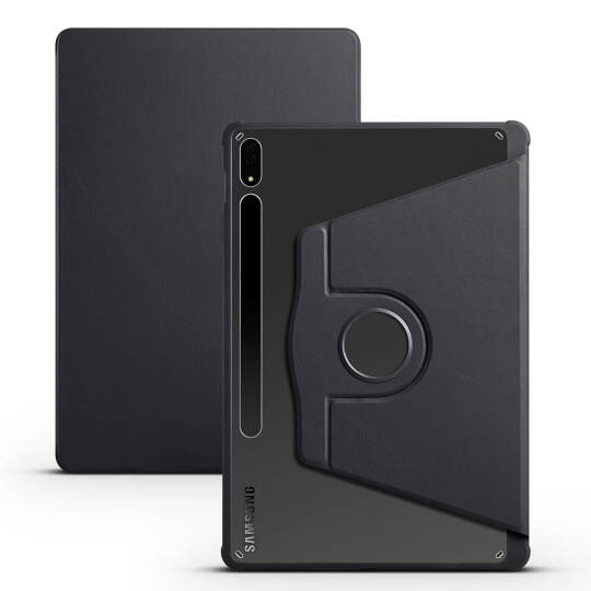 Galaxy Tab S7 FE LTE (T737-T736-T733-T730) Kılıf Zore Termik Kalem Bölmeli Dönebilen Standlı Kılıf Siyah